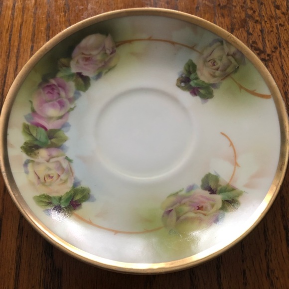 Royal Rudolstadt Prussian rose pattern gold trim tea cup and saucer Victorian - Picture 10 of 15